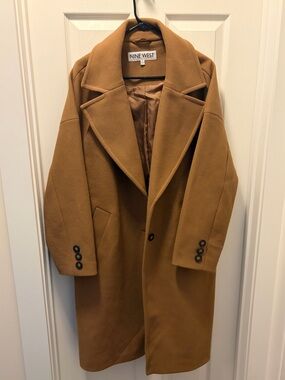 Nine West Camel/Tan Long Wool-Blend Overcoat